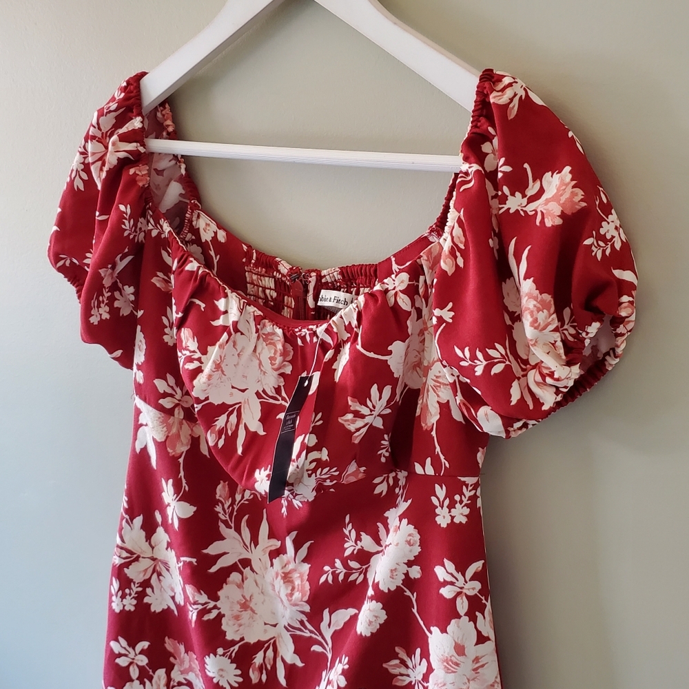 NWT Abercrombie & Fitch Smock Back Mini Dress Size S Milkmaid Coquette Tropical - Picture 6 of 11